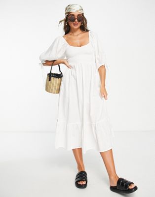 Accessorize balloon sleeve maxi beach summer dress in white   - ASOS Price Checker