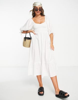 Accessorize Balloon Sleeve Maxi Beach Summer Dress In White