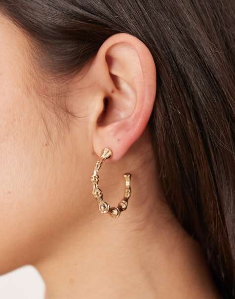 Accessorize bamboo hoop earrings in gold tone - view 1