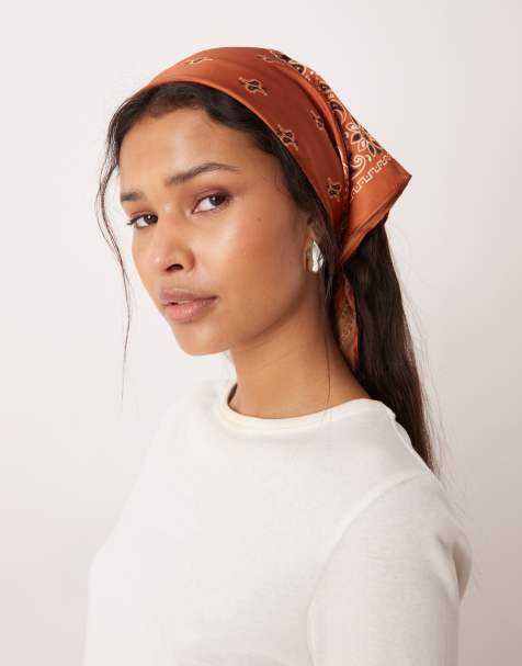 Accessorize - Bandana en satin à motif cachemire - Marron - view 1