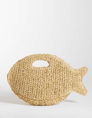 Bast-Clutch in Beige mit Fischdesign-Neutral Neutral No Size