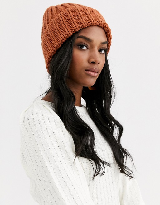 Accessorize Bea camel tan chunky turnup beanie hat