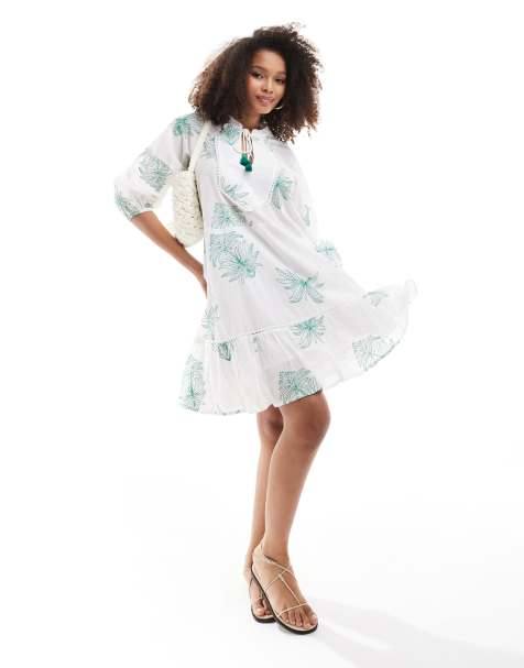 Accessorize beach cover up dress in white and green - view 1