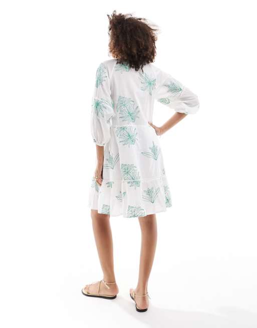 Accessorize beach cover up dress in white and green ASOS