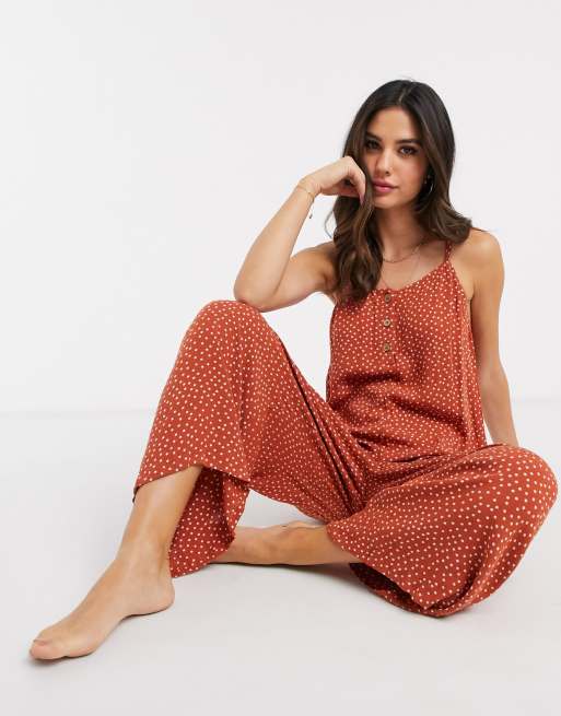 Rust polka store dot jumpsuit