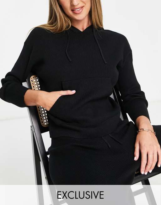 Accessorize beach lifestyle ribbed hoodie in black (part of a set)