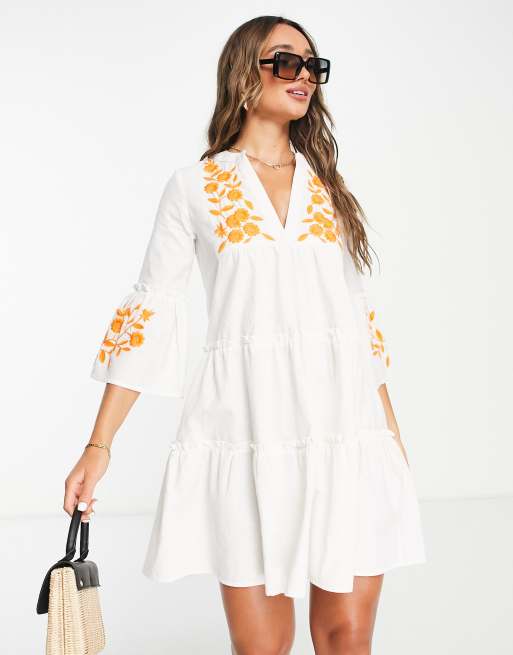 Accessorize beach throwover floral embroidery summer dress in white