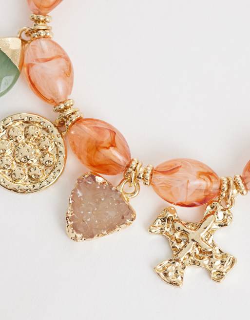 Accessorize bead charm necklace in pink, 3 of 4