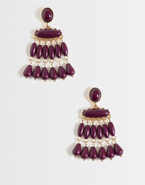 Accessorize beaded chandelier drop earrings in burgundy - view 1