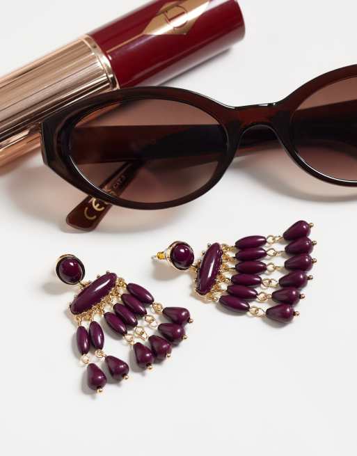 Accessorize beaded chandelier drop earrings in burgundy, 2 of 4