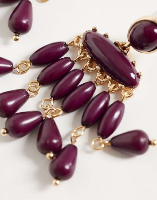 Accessorize beaded chandelier drop earrings in burgundy, 4 of 4