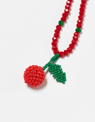 Accessorize Beaded Cherry Phone Charm In Red