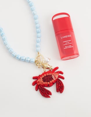 Accessorize Beaded Crab Statement Necklace In Red