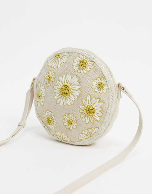 Accessorize beaded daisy cross body bag in beige