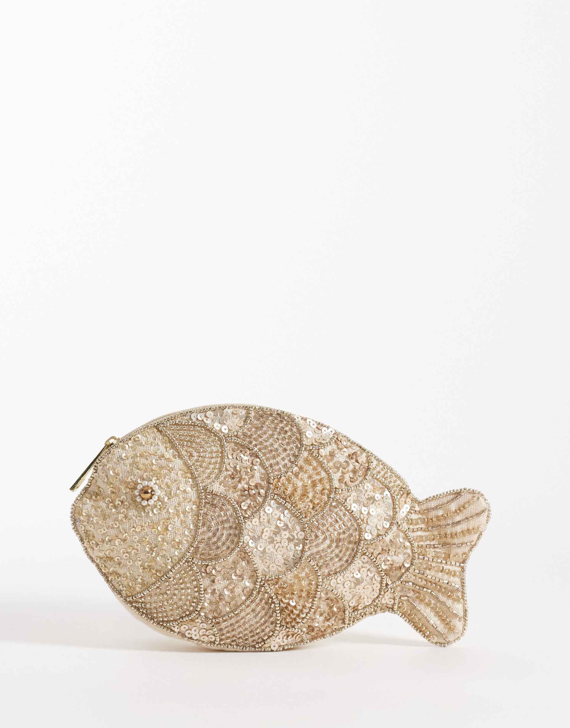 accessorize beaded fish pouch purse in gold