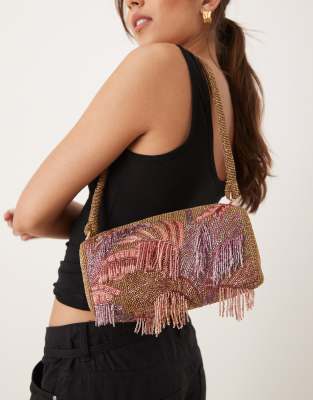 beaded palm bag in gold