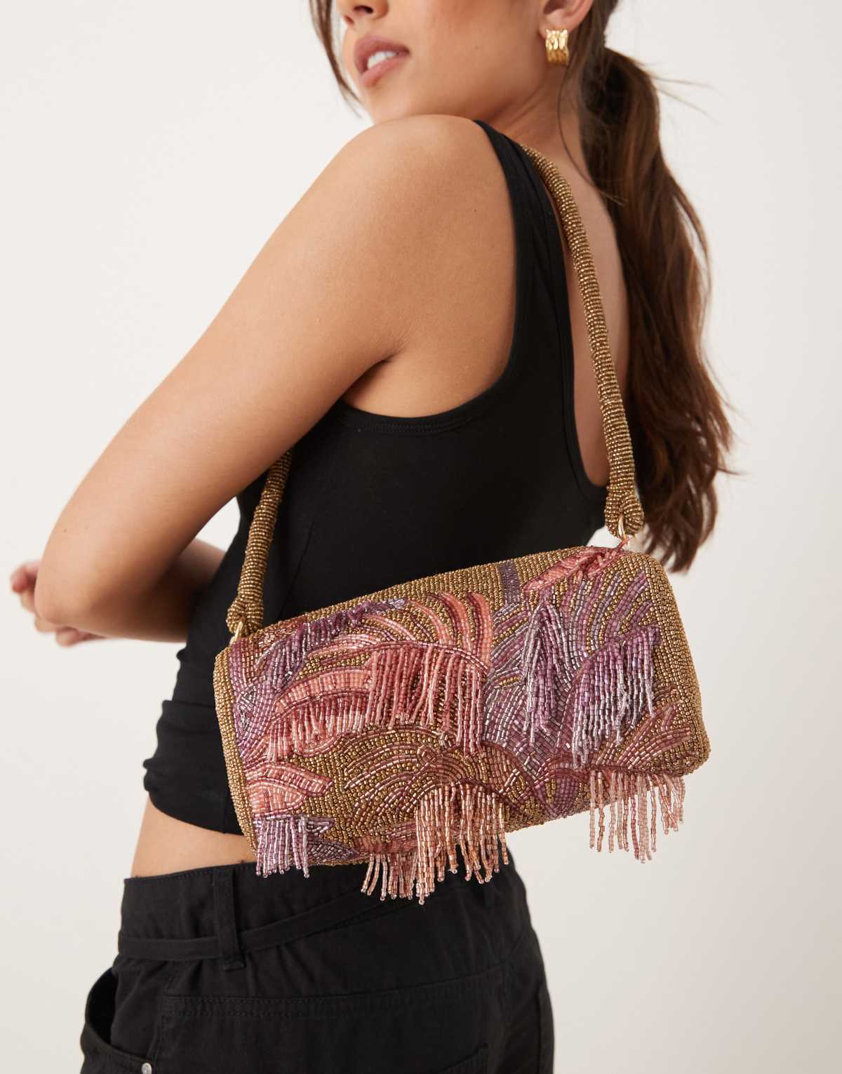 Accessorize beaded palm bag in gold