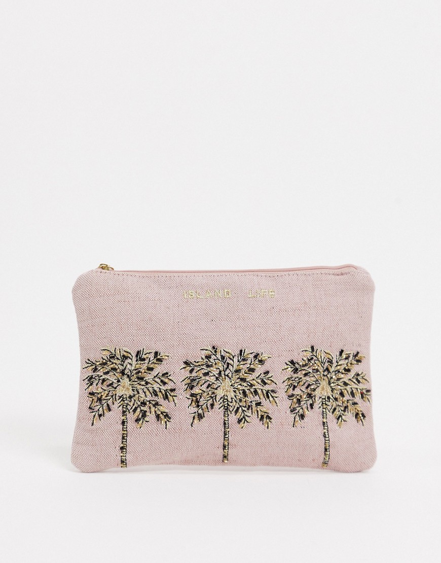 Accessorize beaded palm tree pouch in pink