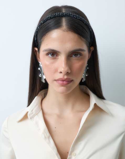 Accessorize beaded sparkle headband in black - view 1