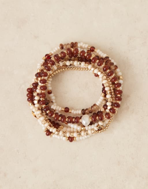 Accessorize beaded stretch bracelet multipack in brown, 2 of 3