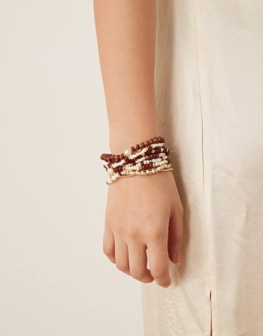 Accessorize beaded stretch bracelet multipack in brown, 3 of 3