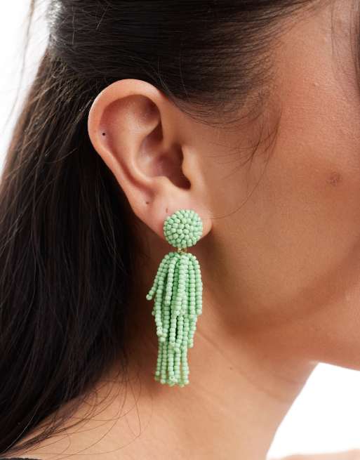 Accessorize beaded tassel earrings in mint green ASOS