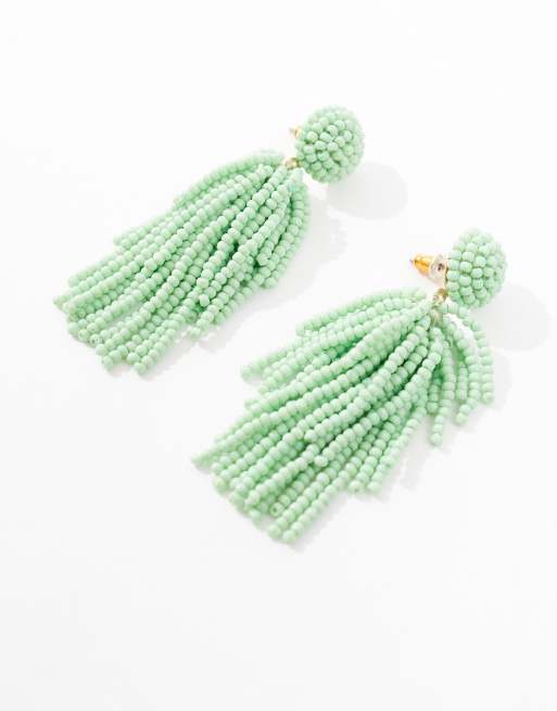 Green beaded tassel earrings outlet