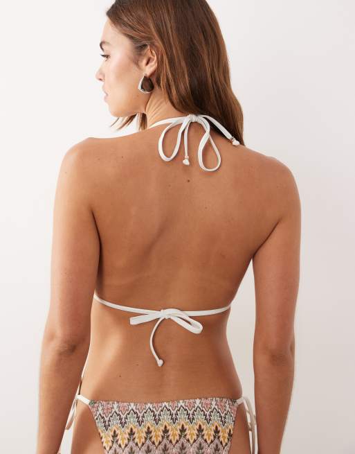 Accessorize – Beige, virkad bikiniöverdel i trekantsmodell, 3 av 4