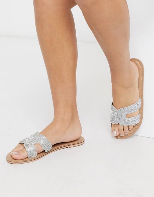 Accessorize Bella beaded flat sandals in silver ASOS