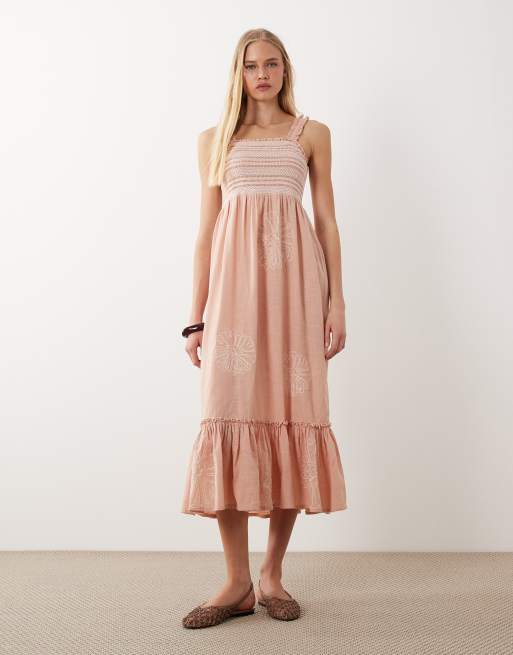Accessorize – Besticktes Maxi-Strandkleid in Rosa mit gerüschten Trägern, 2 von 4
