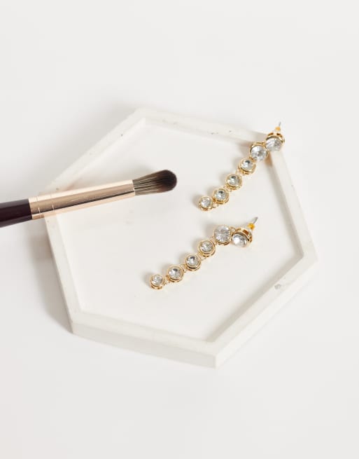 Accessorize bezel crystal long drop earrings in gold, 2 of 4