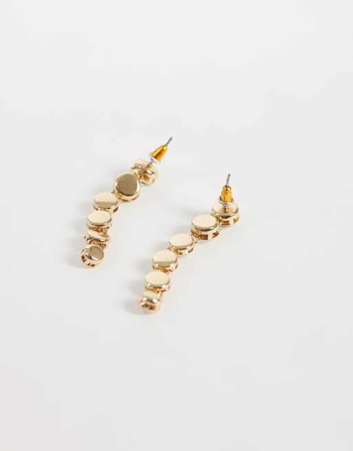 Accessorize bezel crystal long drop earrings in gold, 3 of 4