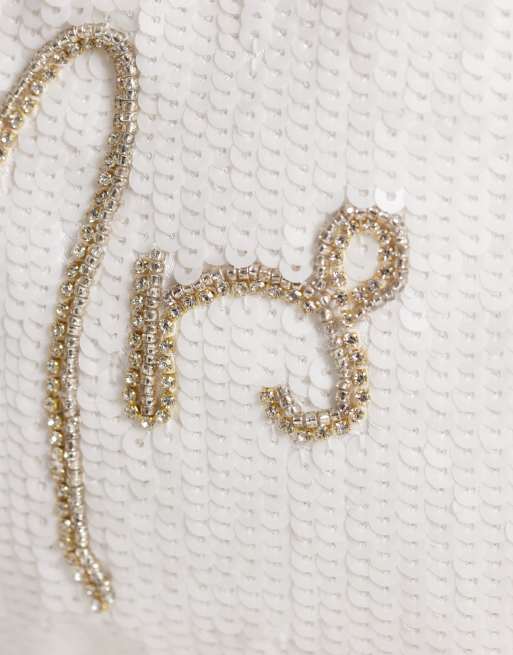 Accessorize – Biała zdobiona saszetka z motywem „Mrs“ z koralików, 4 z 4