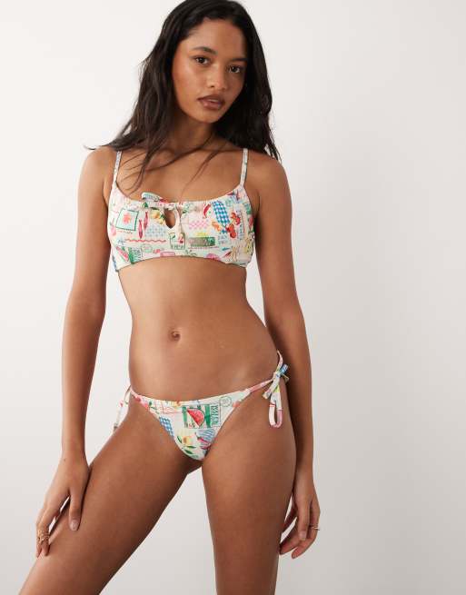 Accessorize - Bikini multicolor fruncido con estampado de postales
