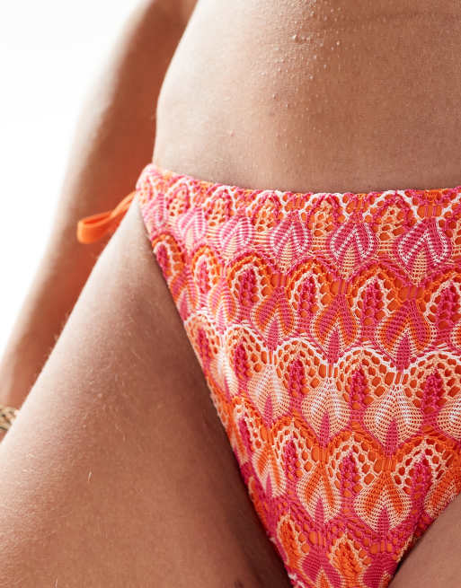 Accessorize – Bikinihose in Pink mit Häkelverzierung und seitlichem Bindedetail , 4 von 4