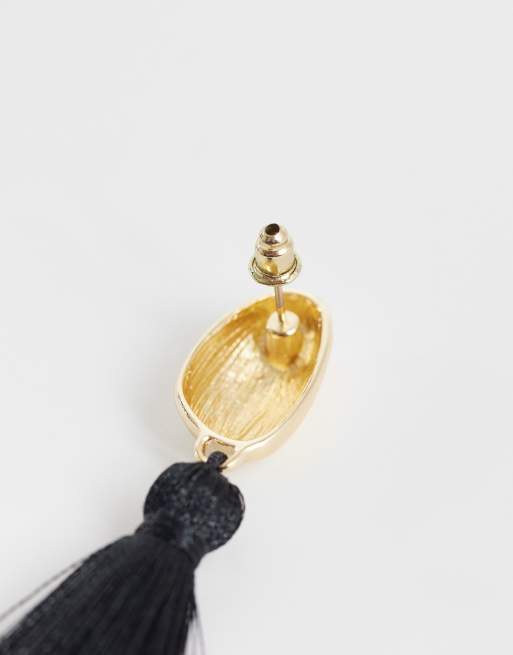 Accessorize black tassel drop earrings in gold, 3 of 4