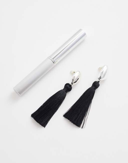 Accessorize black tassel drop earrings in silver, 2 of 4