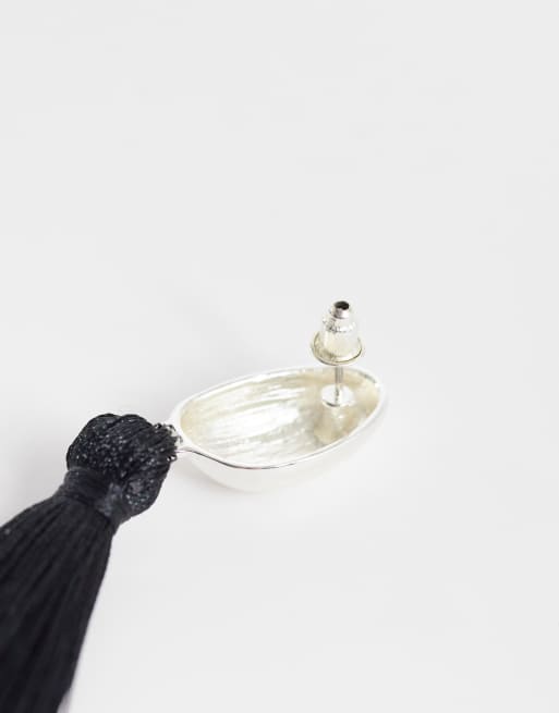 Accessorize black tassel drop earrings in silver, 3 of 4