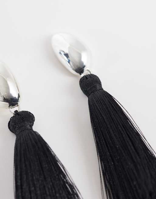 Accessorize black tassel drop earrings in silver, 4 of 4