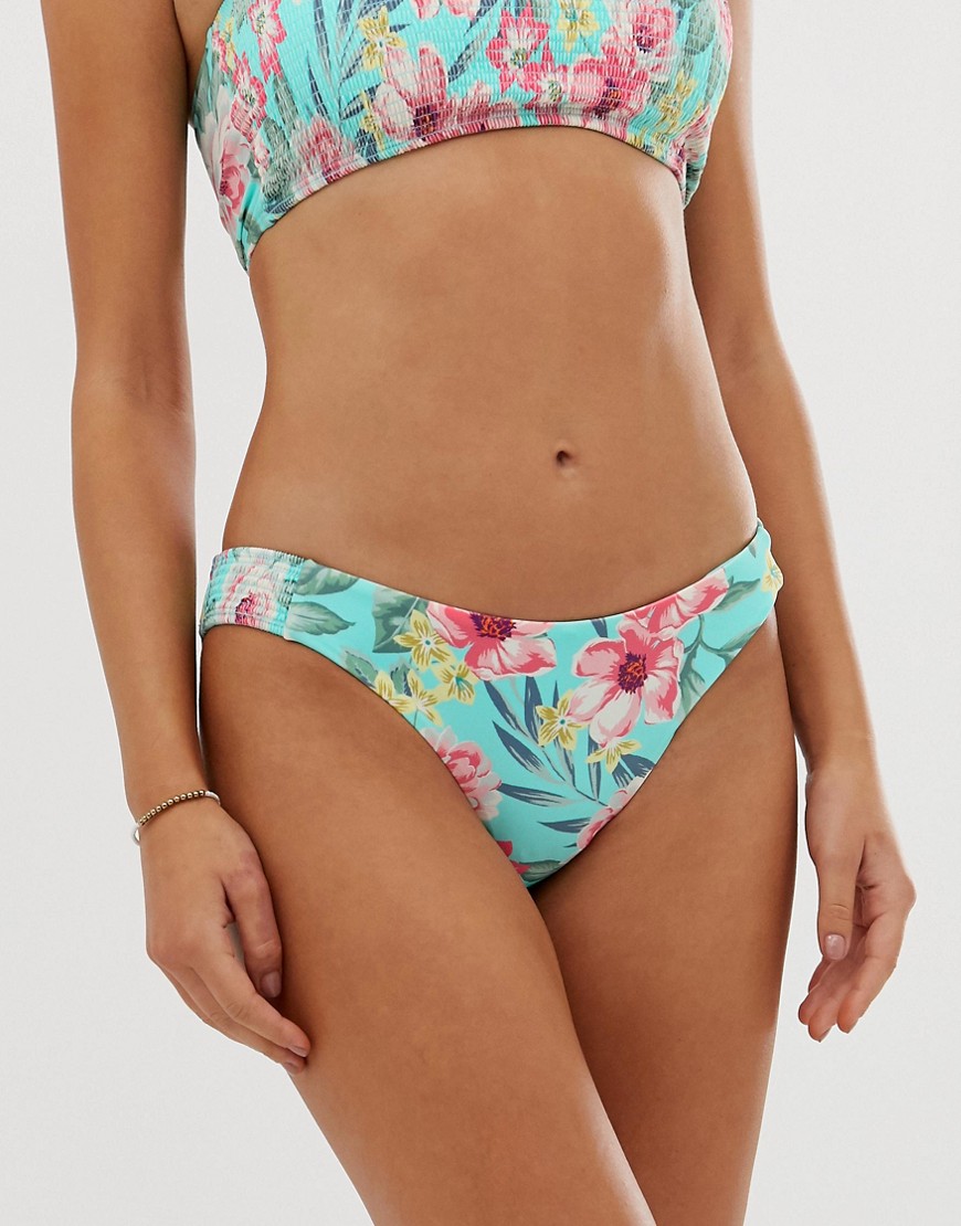 Accessorize – Blommig bikiniunderdel i hipstermodell med veckning-Flerfärgad