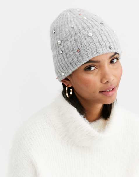 Accessorize - Bonnet en maille orné de perles - Gris