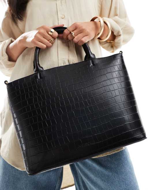 Accessorize - Borsa a mano nera effetto coccodrillo