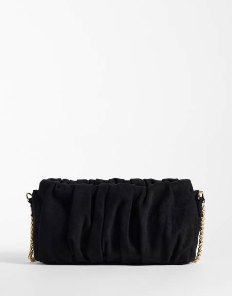 Accessorize borsa a spalla in suédette arricciata nera - view 1