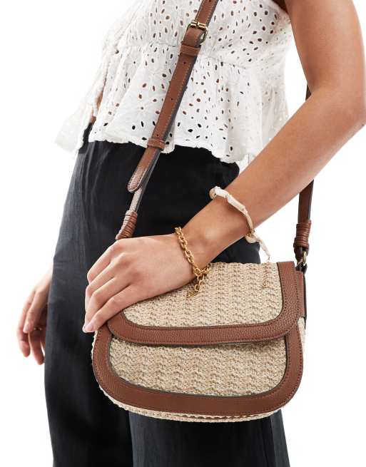 Accessorize - Borsa a tracolla in misto paglia color cuoio