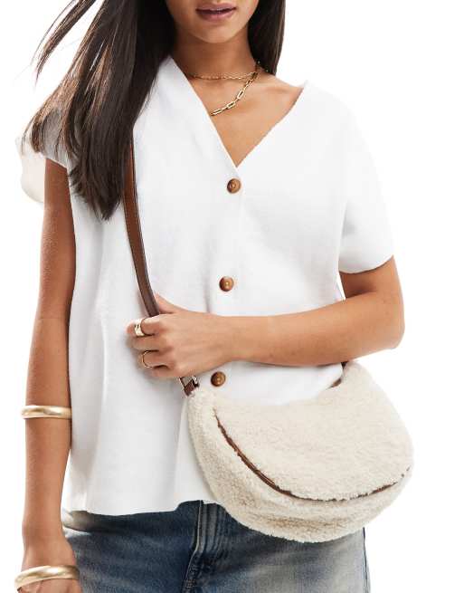 Accessorize - Borsa a tracolla in montone color crema
