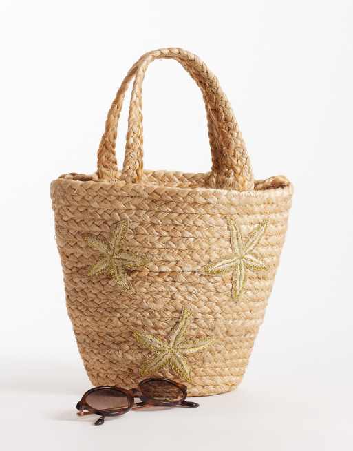 Accessorize - Borsa da spalla e a mano in rafia beige con stelle marine, 2 di 4