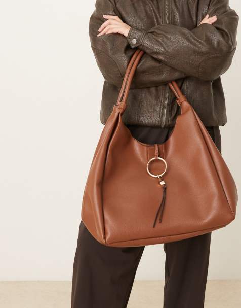 Accessorize - Borsa da spalla grande marrone con anello - view 1