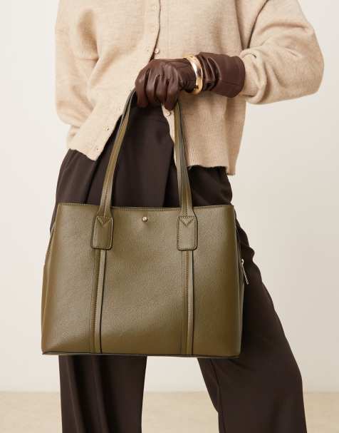 Accessorize - Borsa da spalla intrecciata color verde oliva con manici - view 1