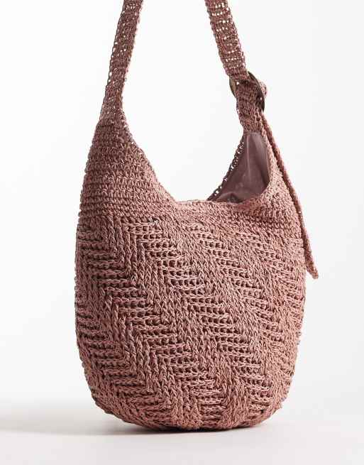 Accessorize - Borsa extra larga in rafia rosa, 4 di 4