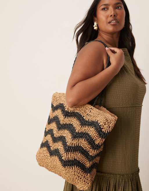 Accessorize - Borsa shopper da spiaggia morbida colore naturale a righe nere